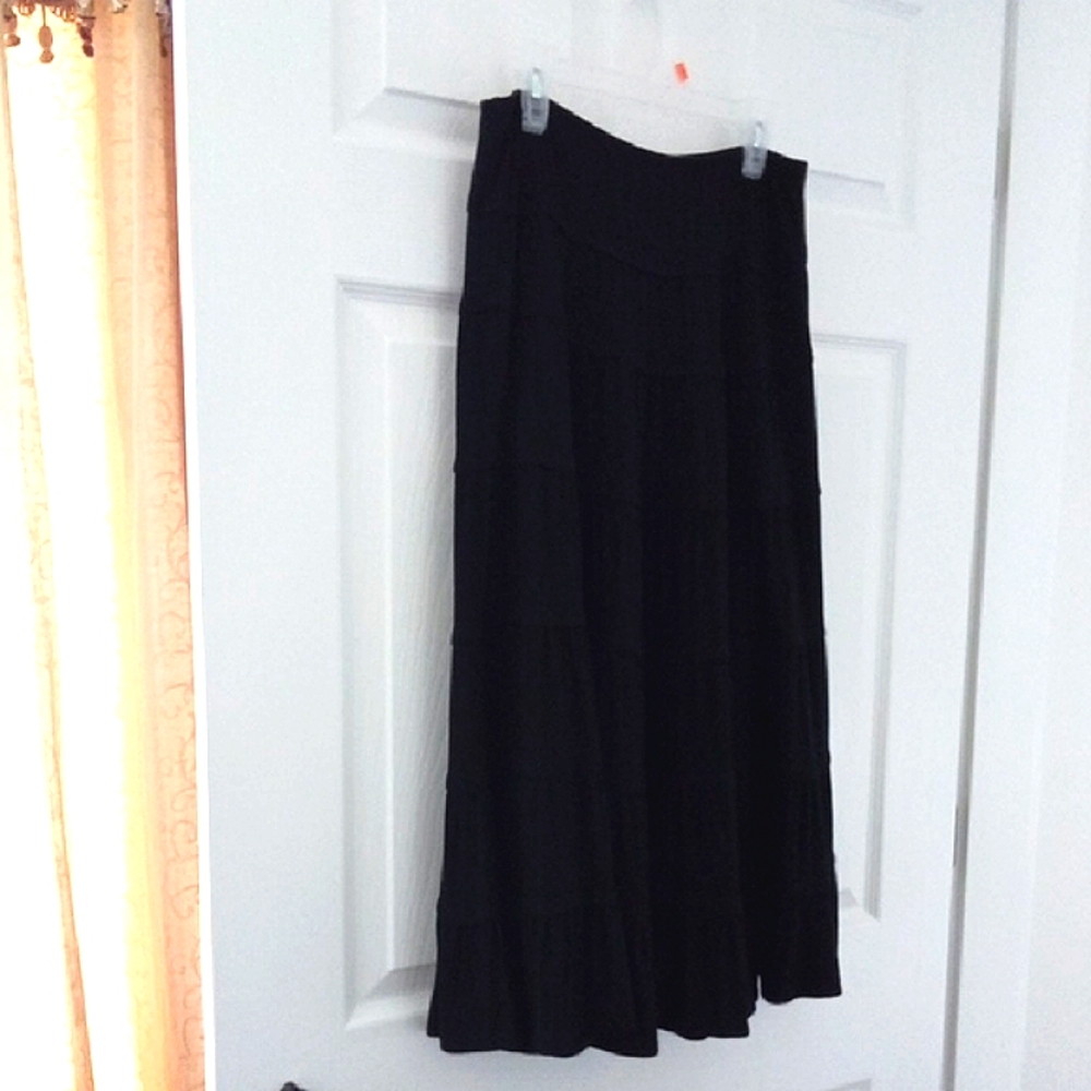Style & Co Women's Black Elasticized Waist Tiered Knit Midi Skirt Size Small